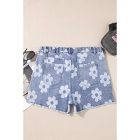 Ashleigh Blue Floral Pattern High Waist Raw Hem Plus Size Denim Shorts - 2X thumbnail
