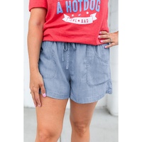 Beau Blue Pocketed Drawstring High Waist Plus Size Denim Shorts - 1X thumbnail