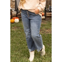 Medium Grey Plus Size Button Fly High Waist Ripped Straight Leg Jeans - 1X thumbnail