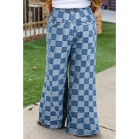 Azura Exchange Dusk Blue Plus Size Checkered Seamed High Waist Wide Leg Jeans - 4X thumbnail