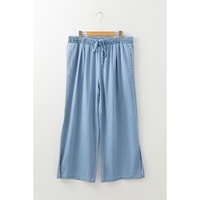 Beau Blue Casual Wide Slit Leg High Waist Loose Plus Size Jeans - 1X thumbnail