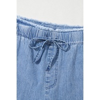 Blue Plus Size Lace up Waist Ruffled Trim Ankle Length Jeans - 1X thumbnail