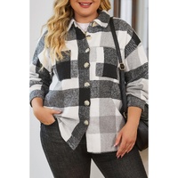 Gray Plus Size Checkered Button-Up Shacket - 3X thumbnail