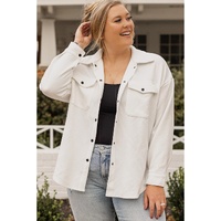Beige Plus Size Textured Flap Pockets Jacket - 2X thumbnail