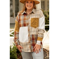 Gold Brick Plus Size Plaid Patchwork Button up Shacket - 1X thumbnail