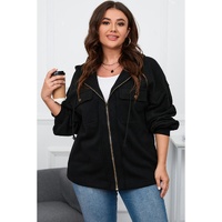 Black Plus Size Bishop Sleeve Zip Up Hooded Jacket - 2X thumbnail