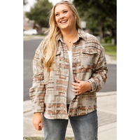 White Aztec Geometric Print Pockets Plus Size Jacket - 3X thumbnail