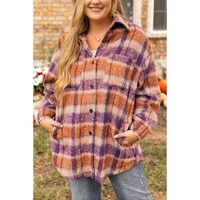 Multicolour Plus Size Plaid Print Collared Button up Jacket - 4X thumbnail