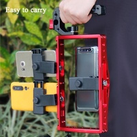 Diving Dual Handheld Grip Bracket Stabilizer Extension Phone Clamp Camera Rig Cage Underwater Case For Gopro Hero9 /8 /7 - Red thumbnail