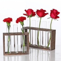 Minimalist Hydroponic Glass Vase with Wooden Frame for Coffee Shop Decor thumbnail