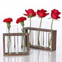 Minimalist Hydroponic Glass Vase with Wooden Frame for Coffee Shop Decor thumbnail