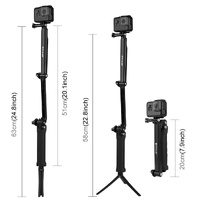 Foldable 3-way Tripod Selfie Stick for Action Cameras - 20-58cm Length thumbnail