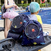 Blue Waterproof Drawstring Beach Bag L Size For Kids Wet & Dry Separation Shoulder Strap - Tibetan L thumbnail
