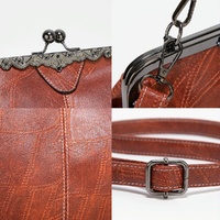Adjustable Leather Crossbody Bag with Vintage Buckle - Red thumbnail
