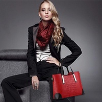 Vintage 2-in-1 Messenger Bag with Crocodile Pattern and Leather Wallet - Black thumbnail