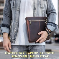 14.2 Inch Leather Laptop Sleeve for Macbook Pro - Black - Brown thumbnail