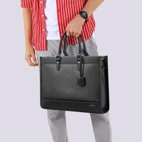 Large-capacity Leather Laptop Messenger Briefcase in Black thumbnail