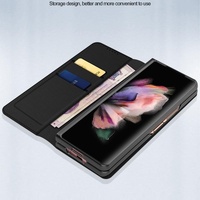Foldable Leather Phone Case for Samsung Galaxy z Fold 4 - Horizontal Flip - Plain Black thumbnail