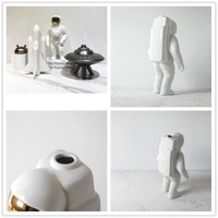 Spacewalker Ceramic Vase with Dried Flowers - Tabletop Decor Tool - White thumbnail