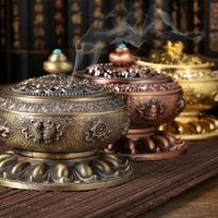 Medium Eight Treasure Incense Burner Decoration - Perfect for Home - Pale Red thumbnail