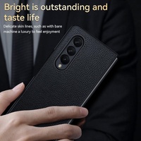 Handmade Leather Shockproof Tpu Case for Samsung Galaxy z Fold 4 - Blue thumbnail