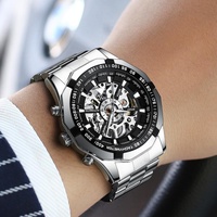 Stylish Men Automatic Mechanical Watch with Steel Band - Black thumbnail