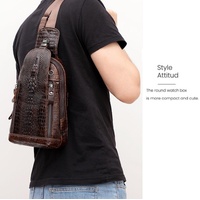 Men Cowhide Crocodile Texture Crossbody Chest Bag One Shoulder Design - Crocodile Head thumbnail
