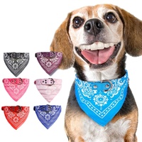 Adjustable Dog Bandana Leather Printed Soft Scarf Collar Neckerchief For Puppy Pet - Size M - Black thumbnail