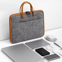 Waterproof Leather Computer Bag - 15 / 15.6 / 16 Inches Fully Open & Portable - Gray Black thumbnail