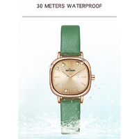 Women Oval Dial Quartz Watch with Simple Bar Scale - Belt Green thumbnail