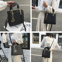 Leather Crossbody Bag with Rhombus Pattern for Women - Brown thumbnail