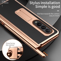 Premium Litchi Leather Hinged Phone Case for Samsung Galaxy z Fold 4 - with Pen - Gold thumbnail