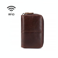 Leather Rfid Zipper Card Holder with Change Pocket - Coffee thumbnail