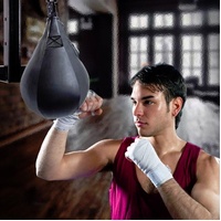 Adult Hanging Speed Ball For Boxing Fitness - Free Punching Bag - Pear Shape Red & Black thumbnail
