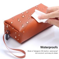 Waterproof Laptop Accessory Bag - Pu Leather - Brown thumbnail
