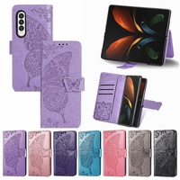 Embossed Butterfly Love Leather Case for Samsung Galaxy z Fold 4 - Flower Design - Dark Purple thumbnail