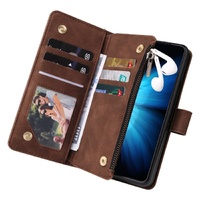 Frosted Leather Zip Wallet for Samsung Galaxy z Fold 4 - Compact and Stylish - Coffee thumbnail