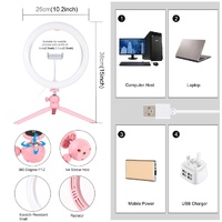 10.2 Led Ring Light with Tripod and Phone Clamp - 3 Modes Dual Colour Temperature Dimmable - Pink thumbnail