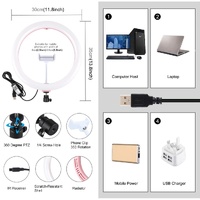 11.8 Dual-temp Led Ring Light with Tripod & Remote - Pink thumbnail