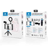 Vlogging Live Broadcast Smartphone Video Rig With 4.7 Inch Rgbw Ring Led Selfie Light Microphone And Pocket Tripod Mount Kit - Blue thumbnail