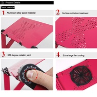 Adjustable Foldable Laptop Stand with Fans & Mouse Pad - Portable Aluminum Alloy - Magenta thumbnail