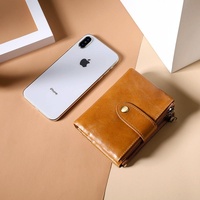 Leather Rfid Wallet with Dual Zippers - Brown thumbnail