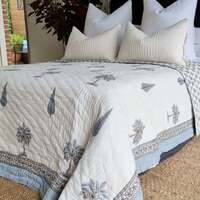 Kolka Palm & Pine Reversible Quilt 100% Cotton Blue - King Size thumbnail