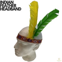INDIAN Two Feather Headband Headdress Fancy Dress Native American Costume Party thumbnail