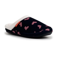 ARCHLINE Orthotic Slippers Slip On Scuffs Pain Relief Moccasins - Navy with Hearts - EUR 35 (Womens US 4) thumbnail