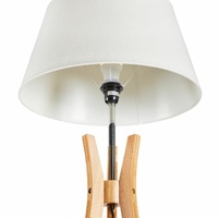 LARGE BAMBOO TRIPOD FLOOR LAMP Linen Shade Modern Light Vintage Wooden Scandi thumbnail