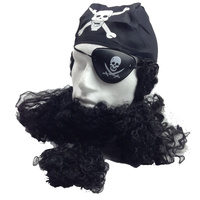 PIRATE WIG Costume Fancy Dress Caribbean with Bandana & Beard Party Eye Patch thumbnail