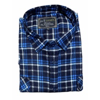 Mens Flannelette Long Sleeve Shirt 100% Cotton Check Authentic Flannel - Full Placket - Turquoise/Black - 3XL thumbnail