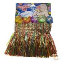 HAWAIIAN HULA BRA & SKIRT SET Tropical Costume Dress Lei Grass Flower Party thumbnail