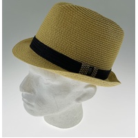 Dents Toyo Straw Trilby Fedora Hat Summer Fedora Small Brim - Natural/Black - S/M thumbnail